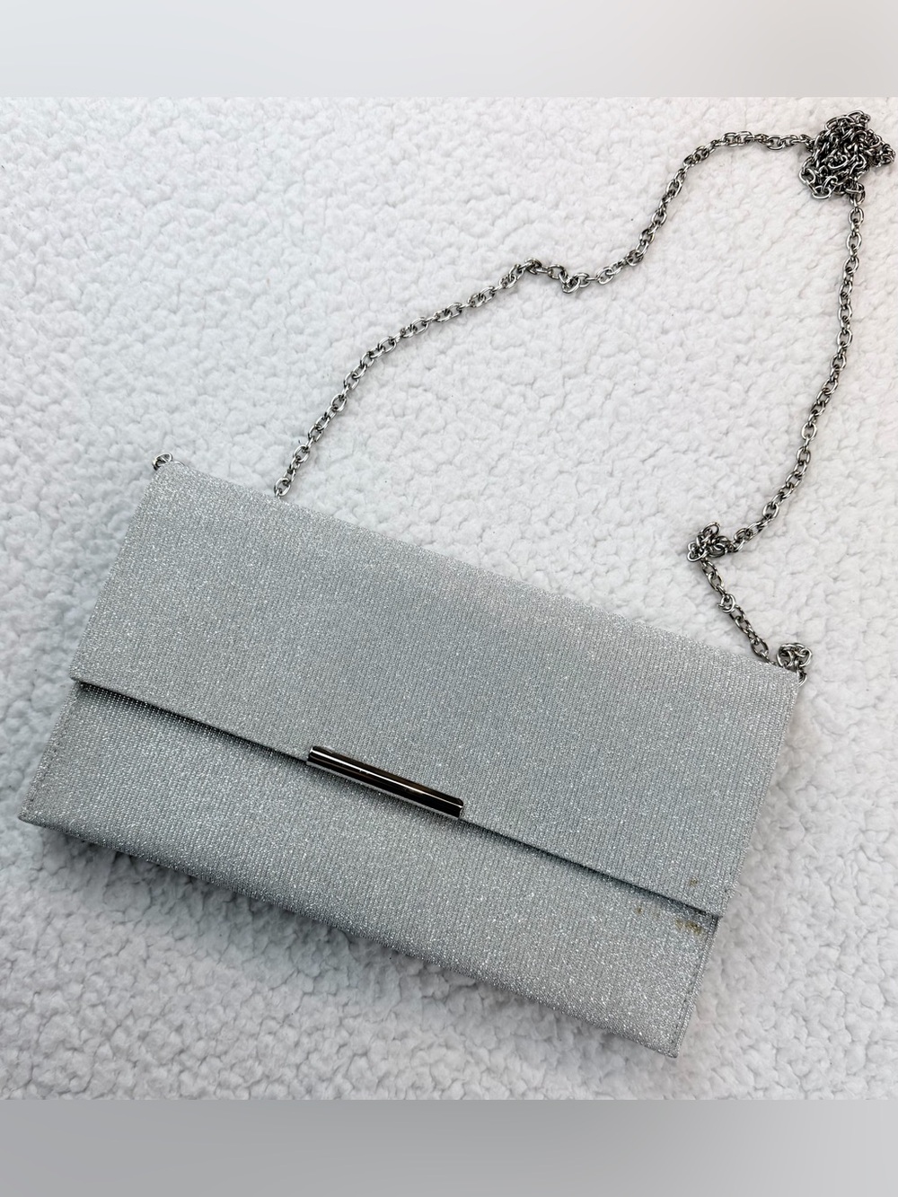 (VTG) LA REGALE • Silver Sparkly Glitter Evening Clutch w/ Chain Strap, OS - Picture 2 of 16